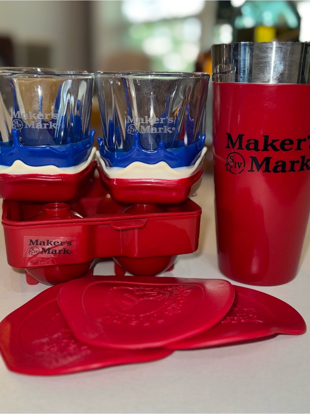 Maker's Mark Red Cocktail Shaker and Shot Glass Set